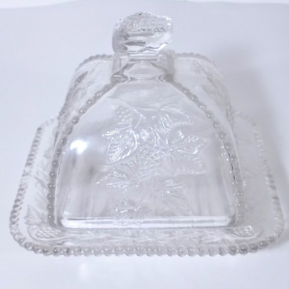 Vintage Pressed Glass Covered Plate‎ with Berry Vines and leaves  #1016